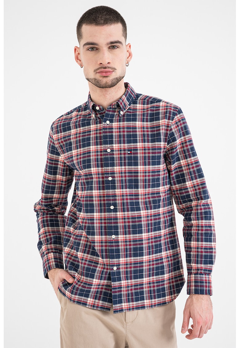 Camasa din bumbac cu model in carouri - Rosu/Alb murdar/Bleumarin