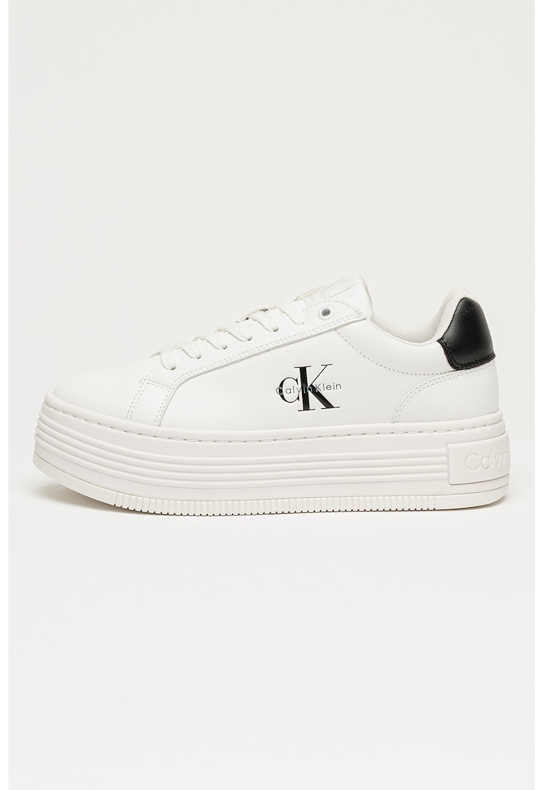 Pantofi sport din piele si piele ecologica cu talpa flatform - Alb