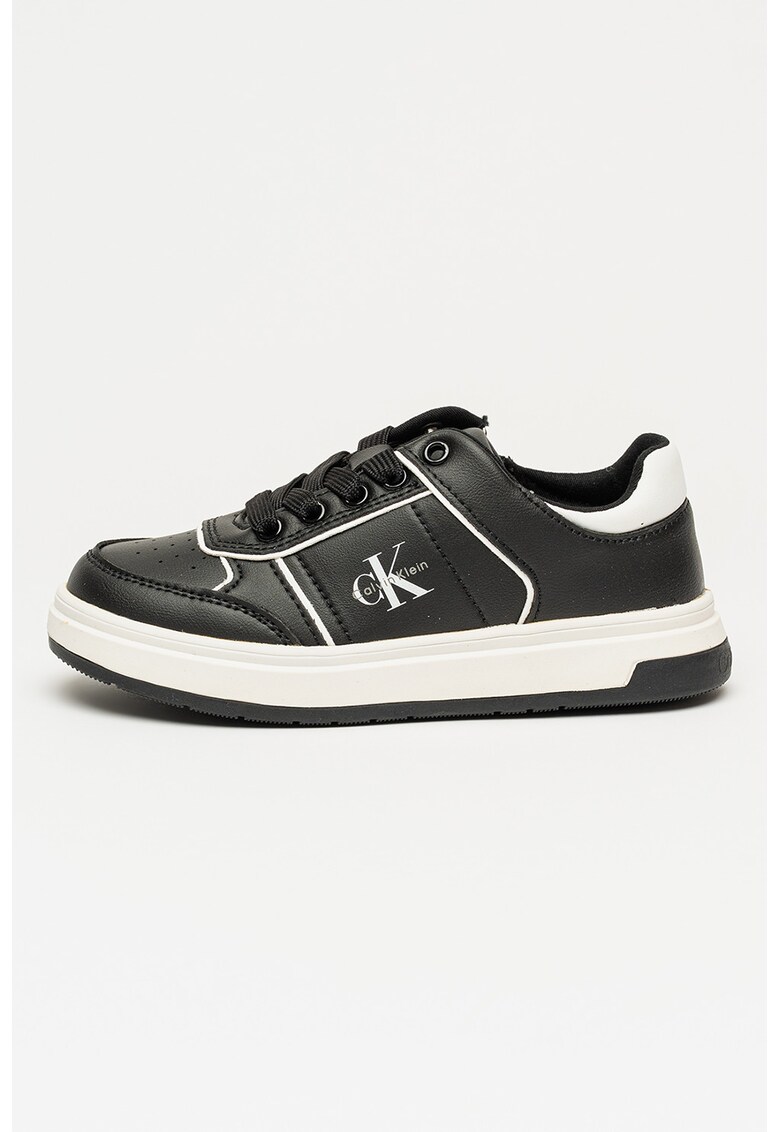 Pantofi sport din piele ecologica cu talpa wedge si segment frontal cu perforatii - Negru