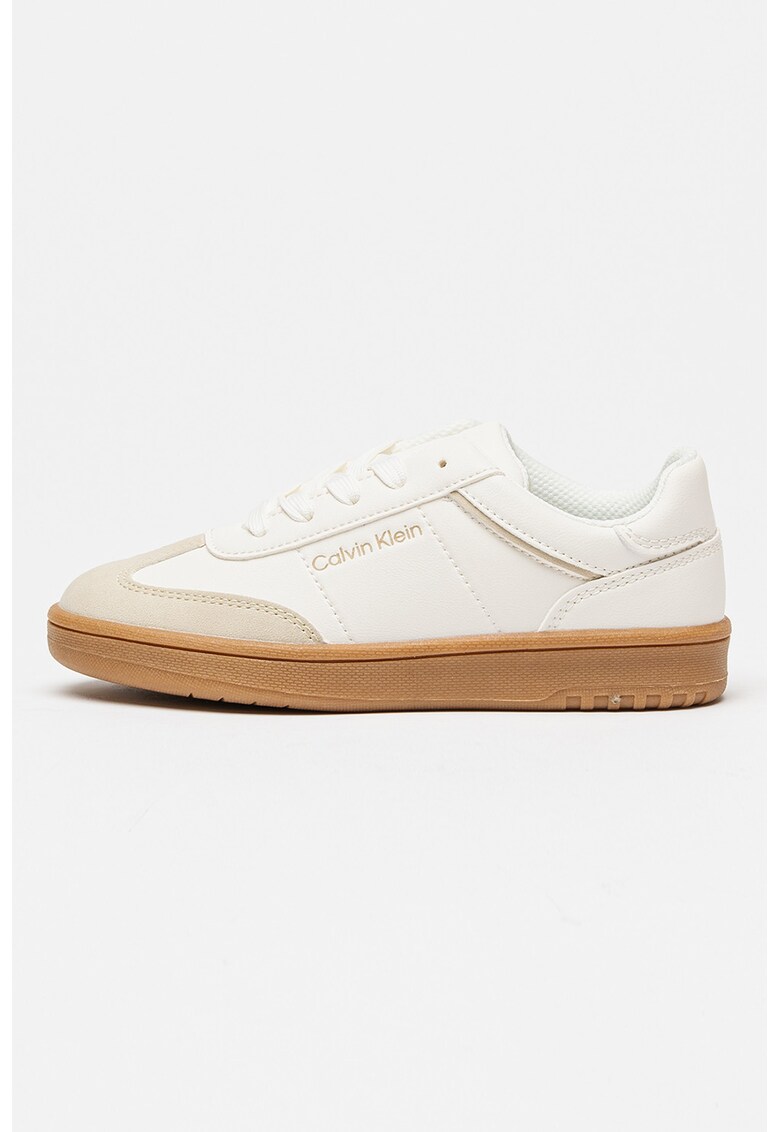 Pantofi sport low-cut din piele ecologica cu talpa wedge - Alb/Bej