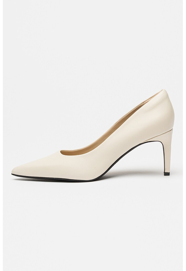 Pantofi din piele cu varf ascutit - Crem