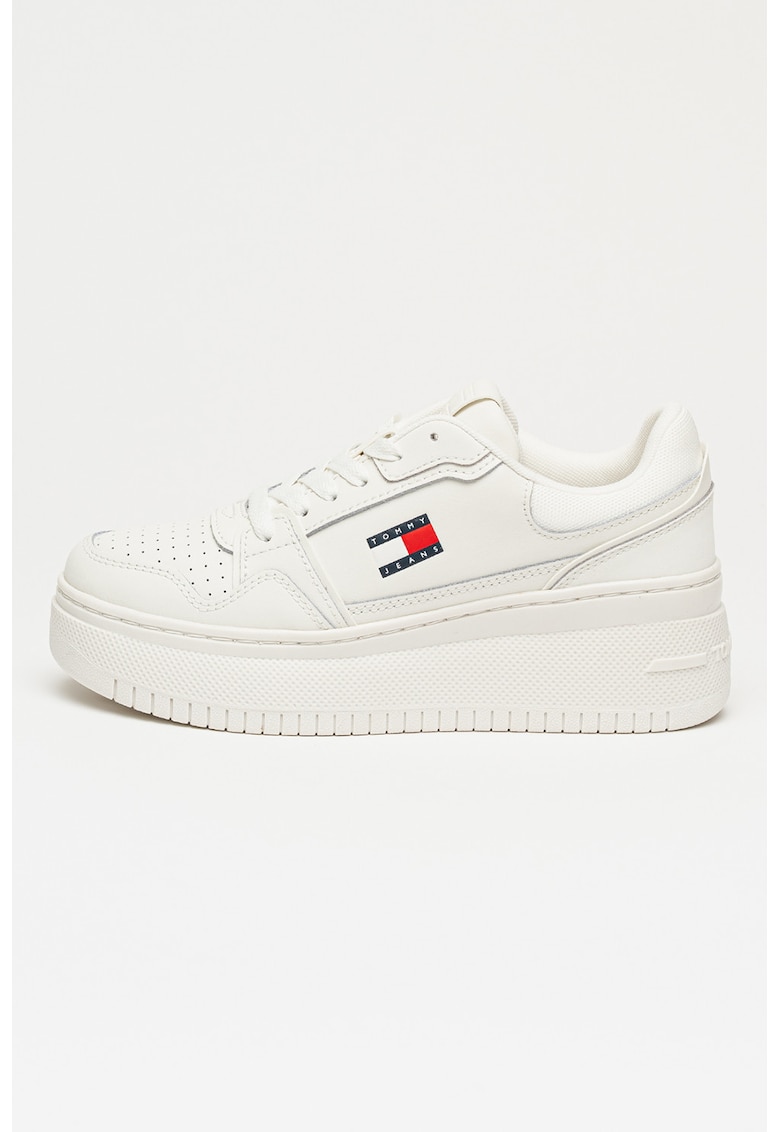 Pantofi sport low-cut din piele cu talpa wedge - Alb