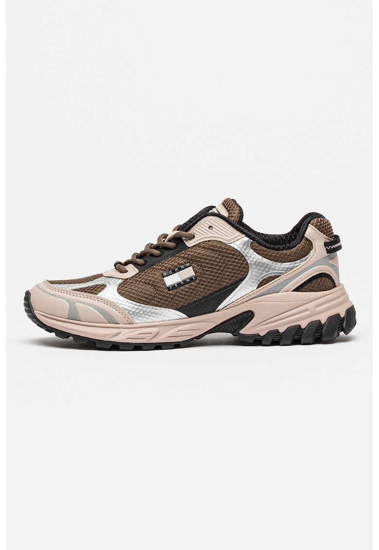 Pantofi sport din plasa cu aspect masiv si detalii cauciucate Outdoor - Maro inchis