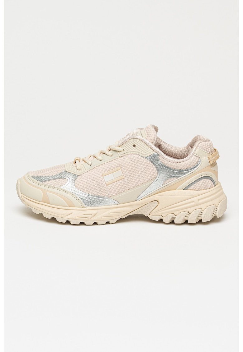 Pantofi sport din plasa cu aspect masiv si detalii cauciucate Outdoor - Bej/Maro nisip