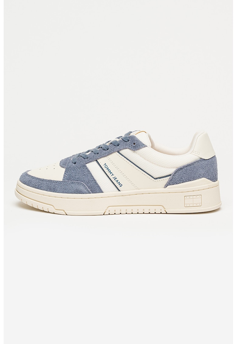 Pantofi sport din piele cu insertii din material textil - Albastru prafuit