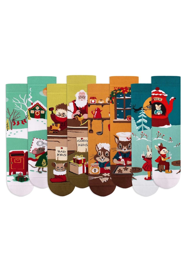 Set cutie 4 perechi sosete 43-46 EU - multicolor - bumbac organic - pufoase