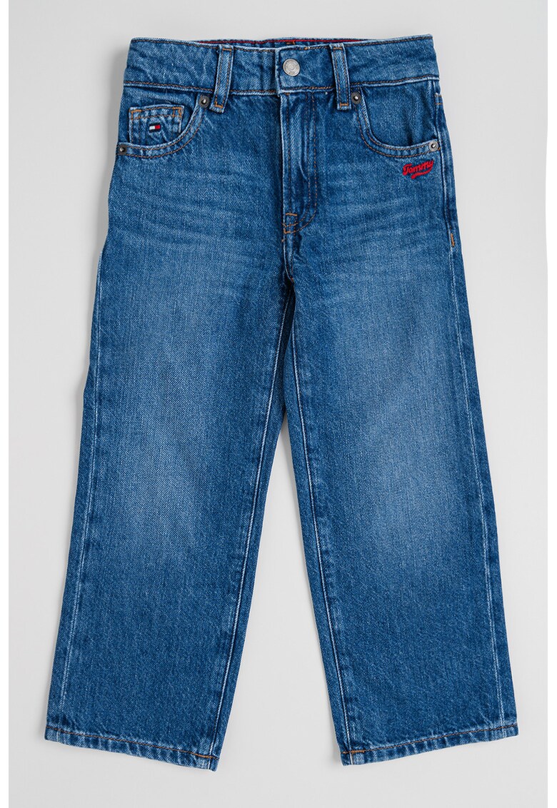 Blugi cu croiala dreapta si broderie logo - Albastru pastel