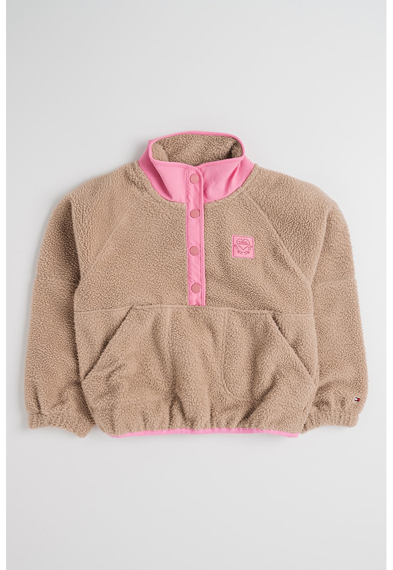 Bluza de trening din material fleece cu fenta cu capsa - Maro camel/Roz