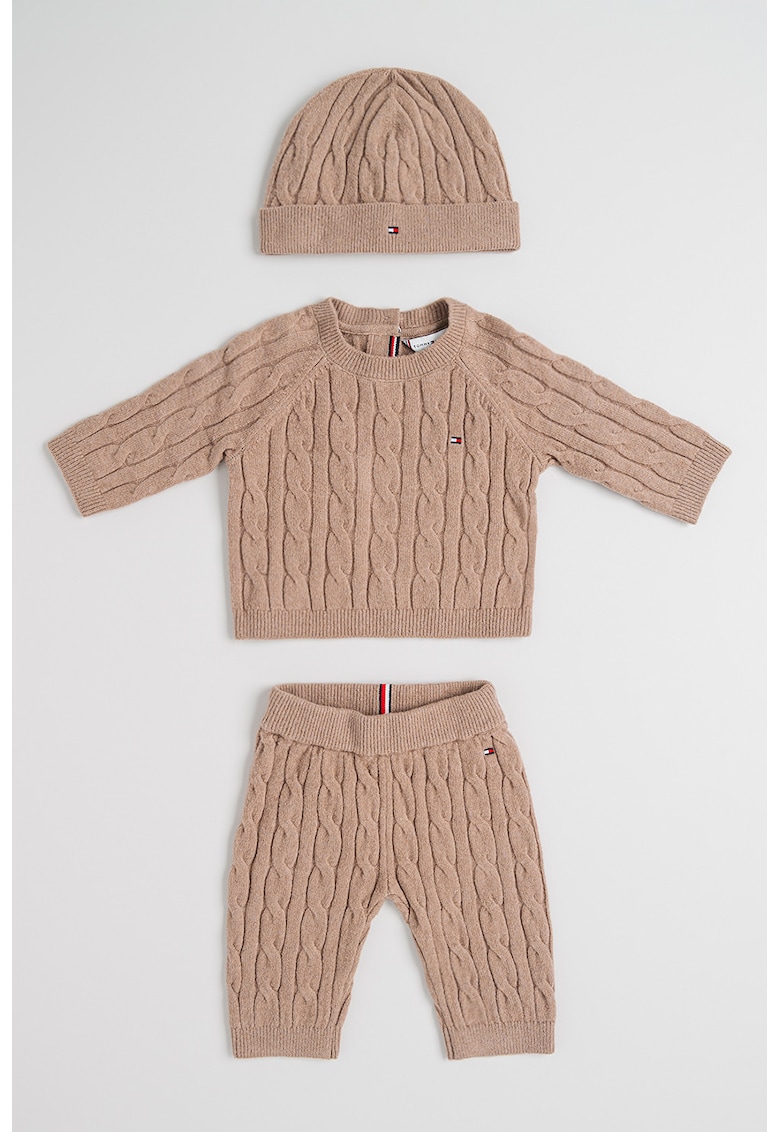 Set de imbracaminte cu model torsade - 3 piese - Maro camel