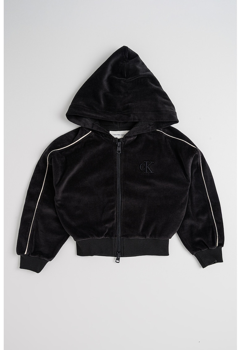 Hanorac de catifea cu fermoar - Negru