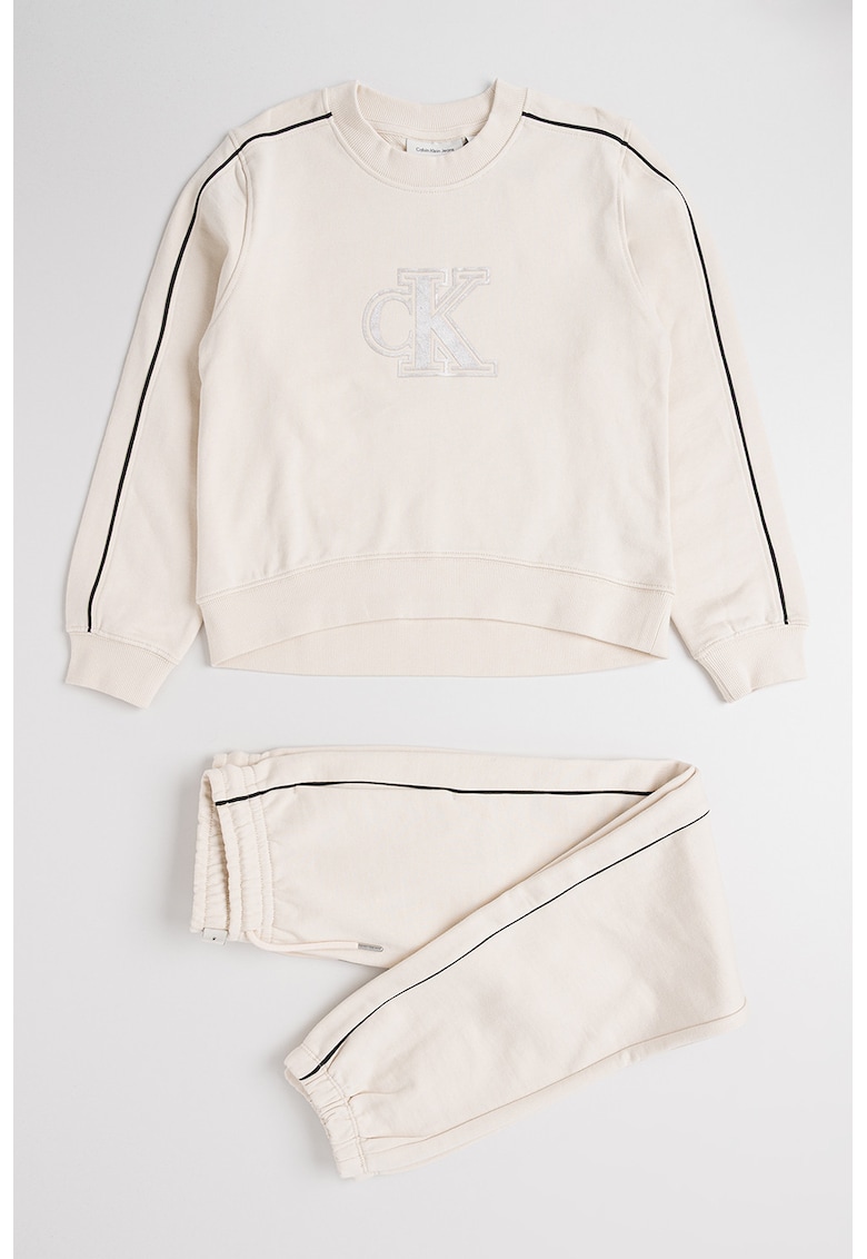 Set de bluza si pantaloni de trening cu imprimeu logo - Bej