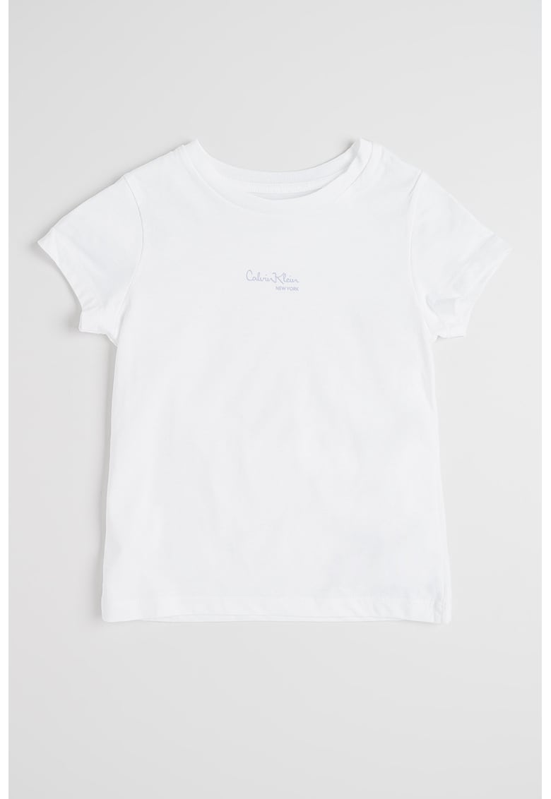Tricou cu decolteu la baza gatului si imprimeu logo - Alb optic
