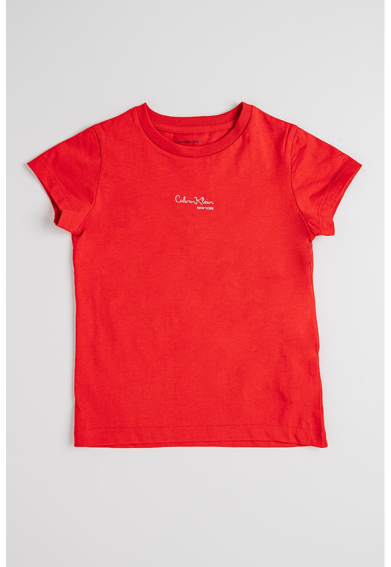 Tricou cu decolteu la baza gatului si imprimeu logo - Rosu