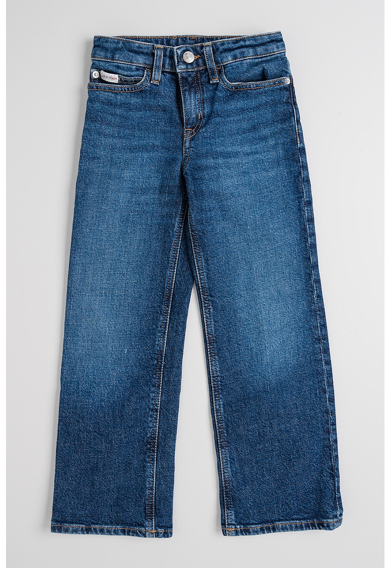 Blugi drepti cu aspect decolorat - Albastru melange