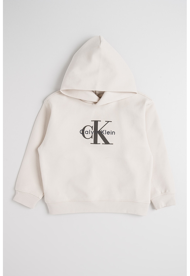 Hanorac din amestec de bumbac cu imprimeu logo - Bej deschis