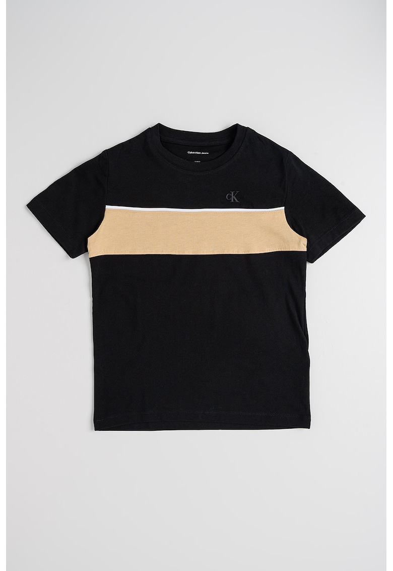 Tricou de bumbac cu decolteu la baza gatului - Negru