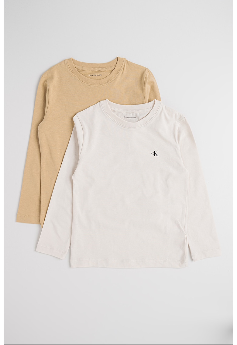 Set de bluze din bumbac cu decolteu la baza gatului - 2 piese - Bej/Maro nisip