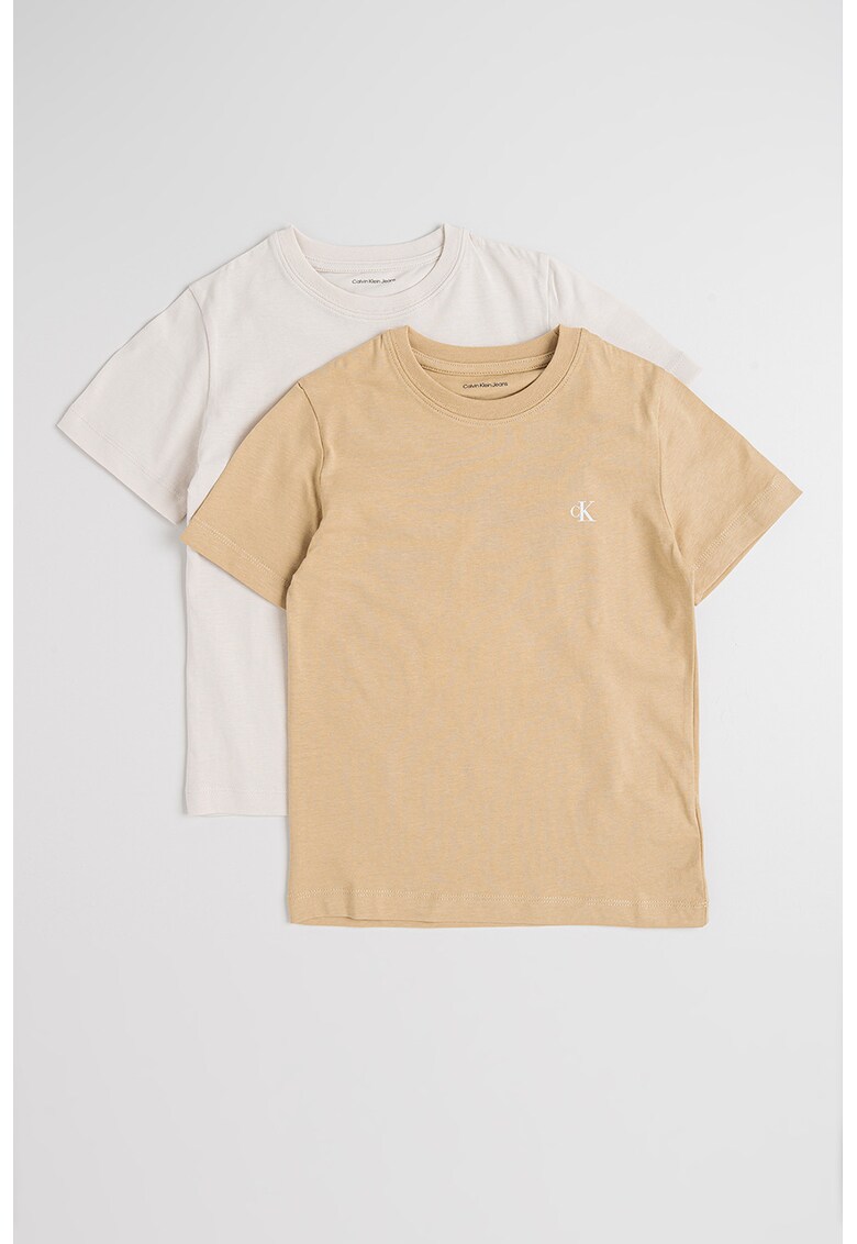 Set de tricouri de bumbac cu detaliu logo - 2 piese - Bej/Maro nisip