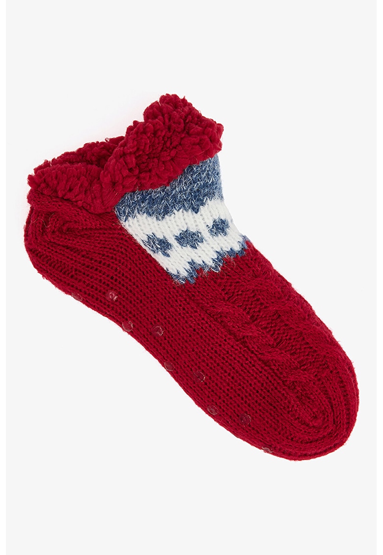 Sosete scurte din tricot cu captuseala din material teddy - Rosu/Alb/Albastru melange