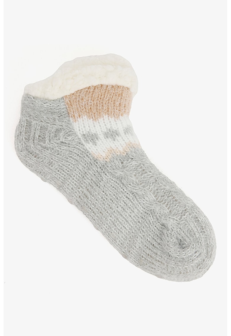 Sosete scurte din tricot cu captuseala din material teddy - Alb/Bej/Gri melange