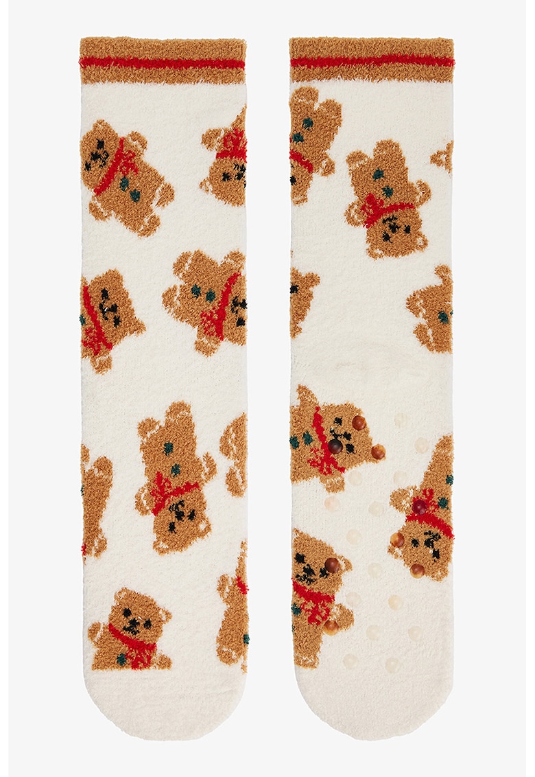Sosete lungi pufoase cu model - Rosu/Alb/Caramel