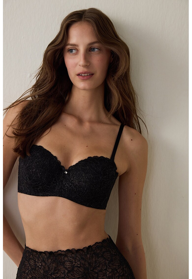 Sutien balconette din dantela Lotus - Negru