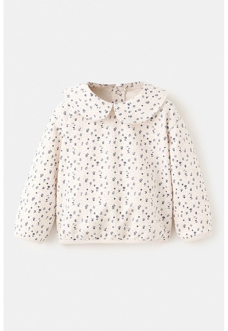 Bluza de trening cu guler Peter Pan si model floral - Bej deschis
