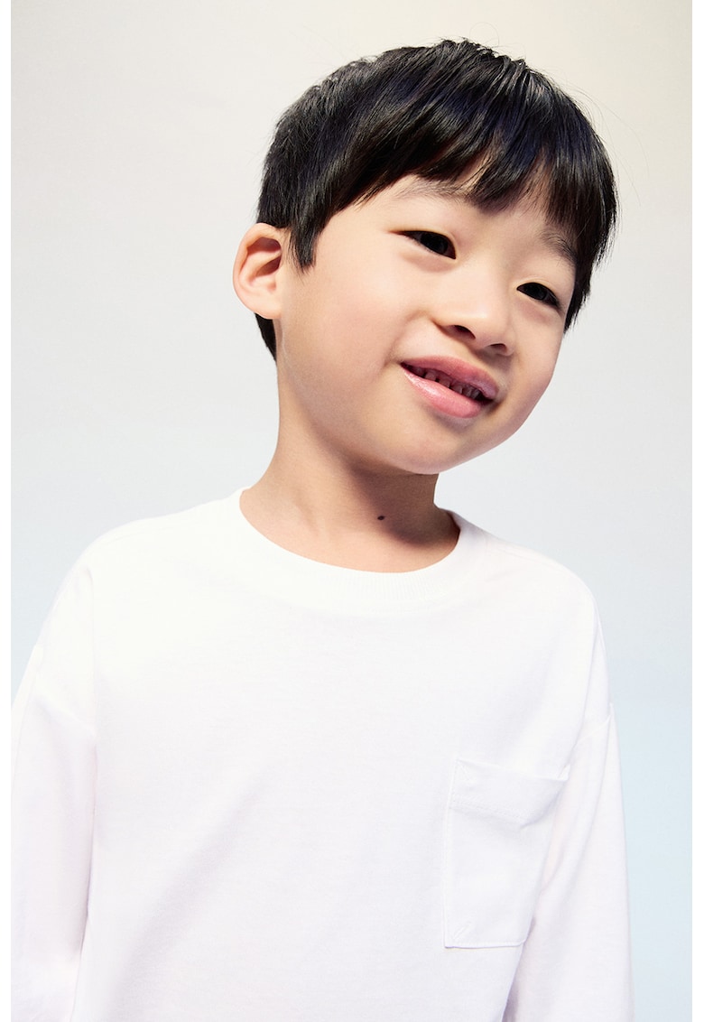 Bluza din bumbac cu buzunar pe piept - Alb