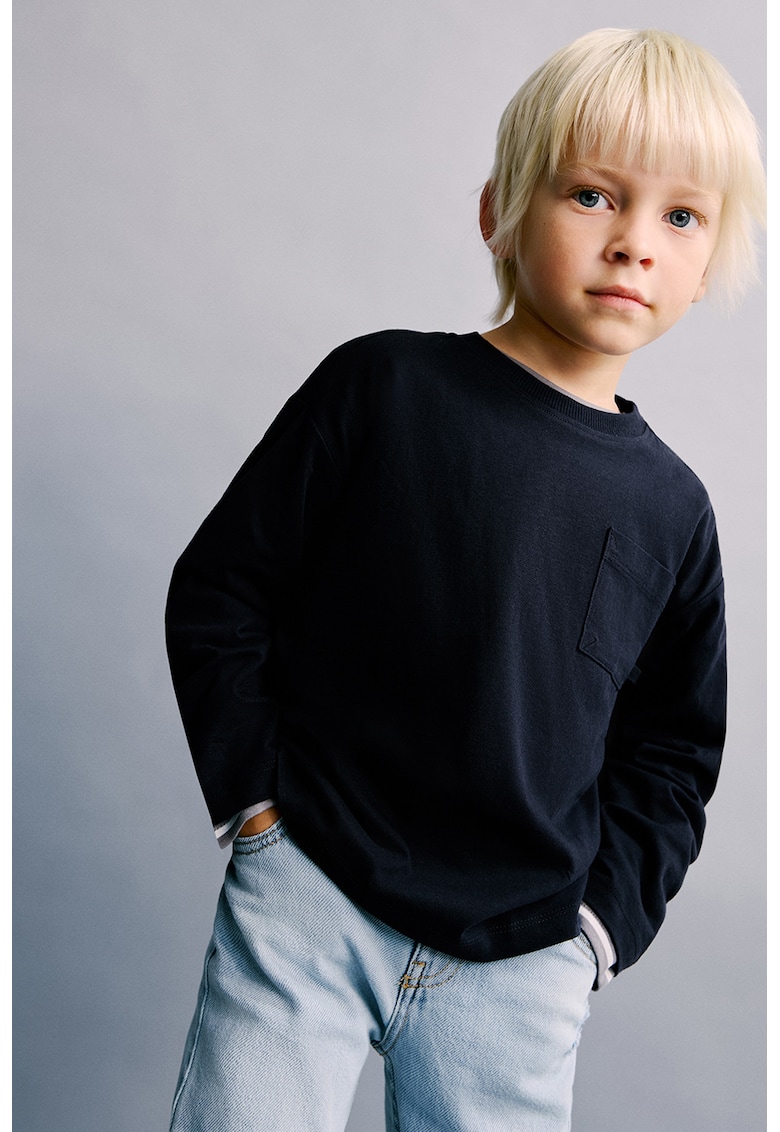 Bluza din bumbac cu buzunar pe piept - Bleumarin