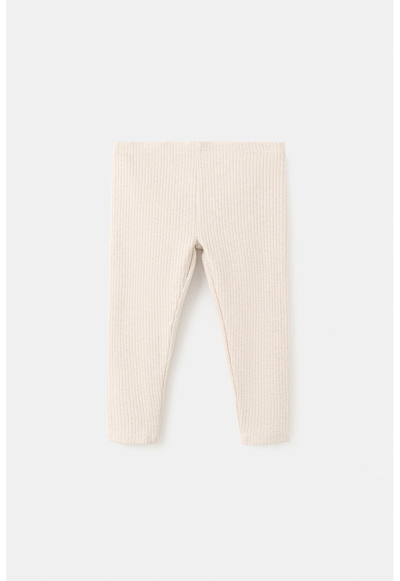 Pantaloni striati cu talie elastica - Bej deschis