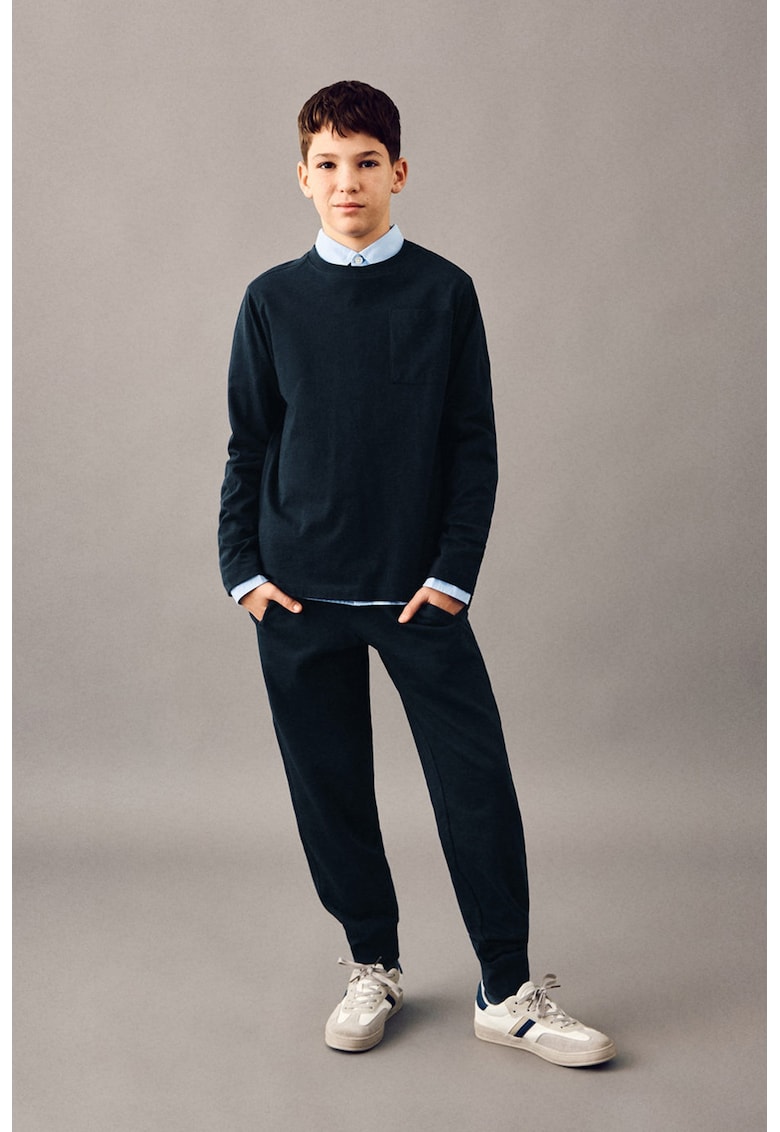 Pantaloni de trening din bumbac cu snur de ajustare - Bleumarin