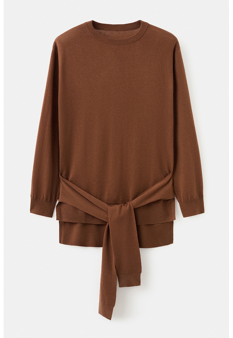 Pulover din amestec de lana cu terminatie asimetrica - Caramel