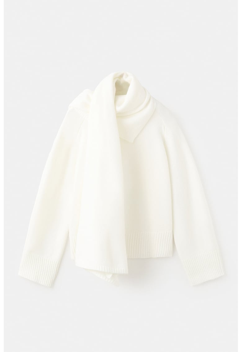 Pulover cu guler inalt - Alb fildes