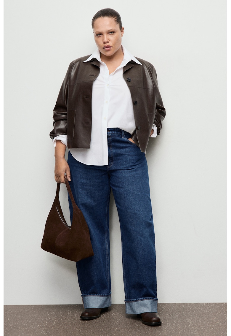 Blugi relaxed fit cu talie medie si buzunare - Albastru inchis