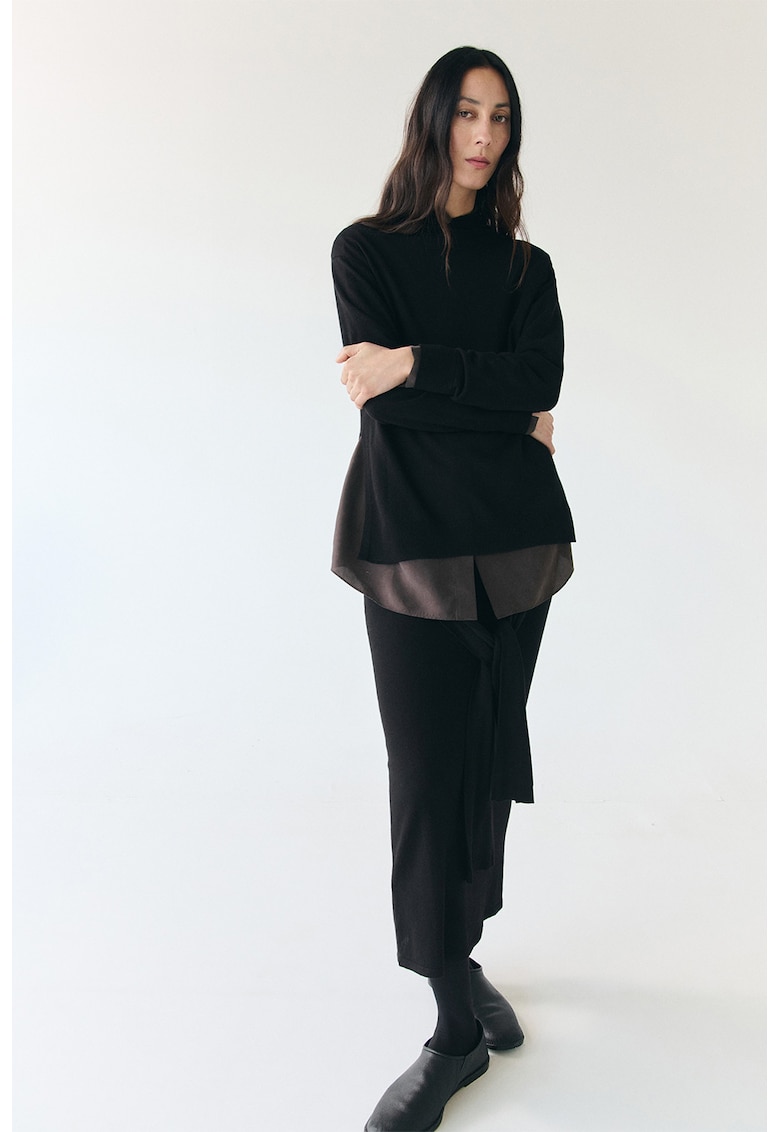 Fusta midi dreapta tricotata fin - Negru