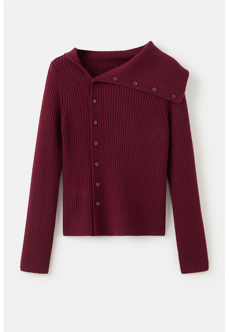 Pulover striat cu decolteu asimetric - Visiniu