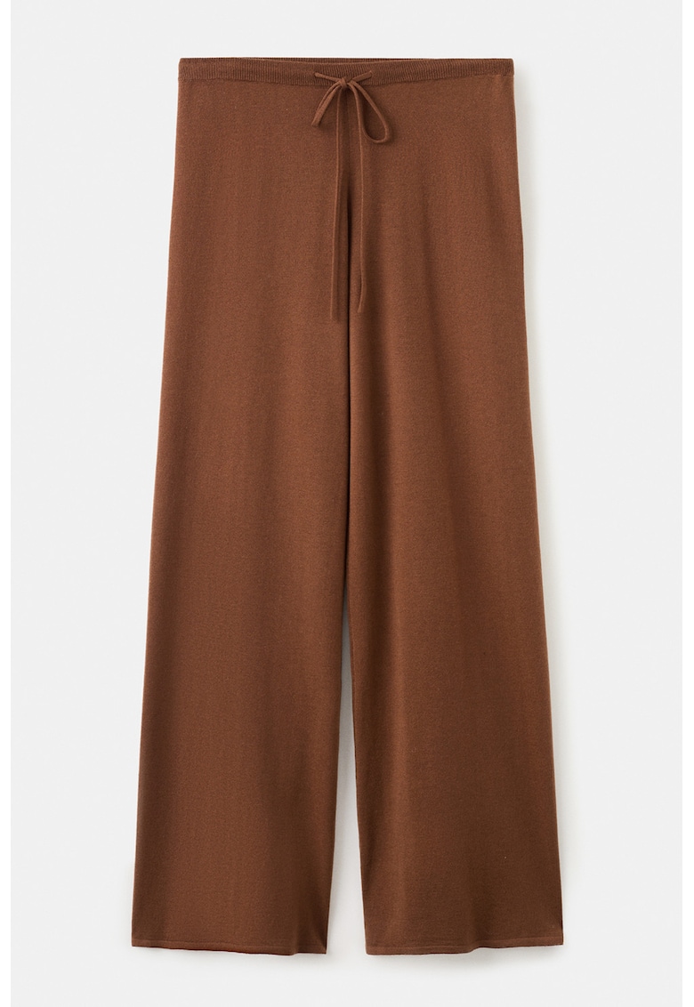 Pantaloni ampli din amestec de lana cu talie ajustabila - Maro