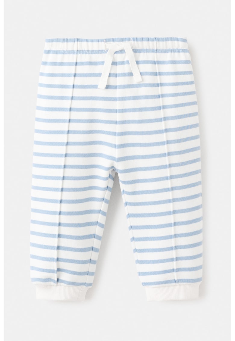 Pantaloni in dungi de bumbac - Alb/Albastru deschis