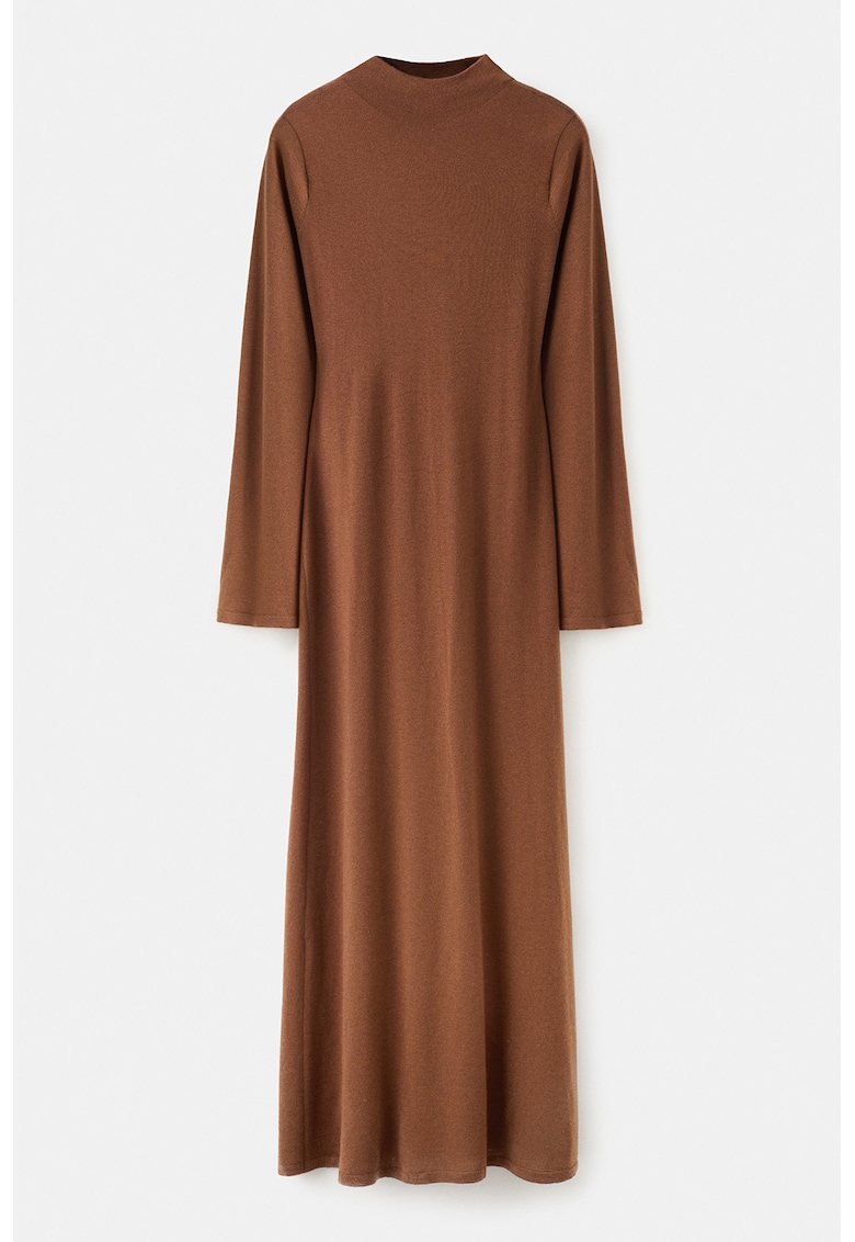Rochie uni midi din amestec de lana - Maro
