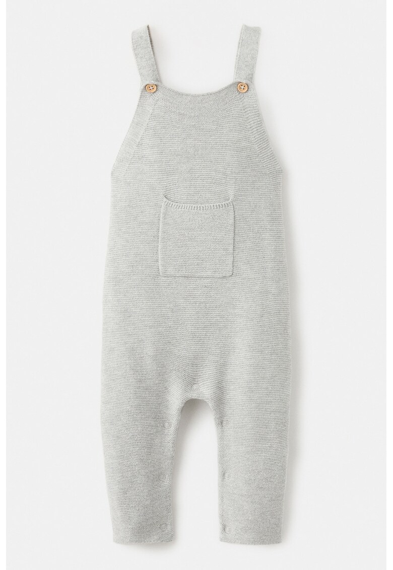 Salopeta lunga tricotata cu buzunar aplicat - Gri deschis melange