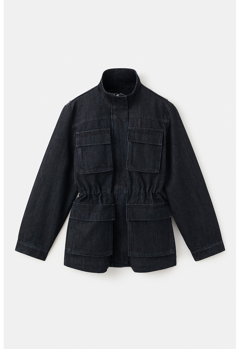 Jacheta de denim cu talie elastica - Albastru ultramarin