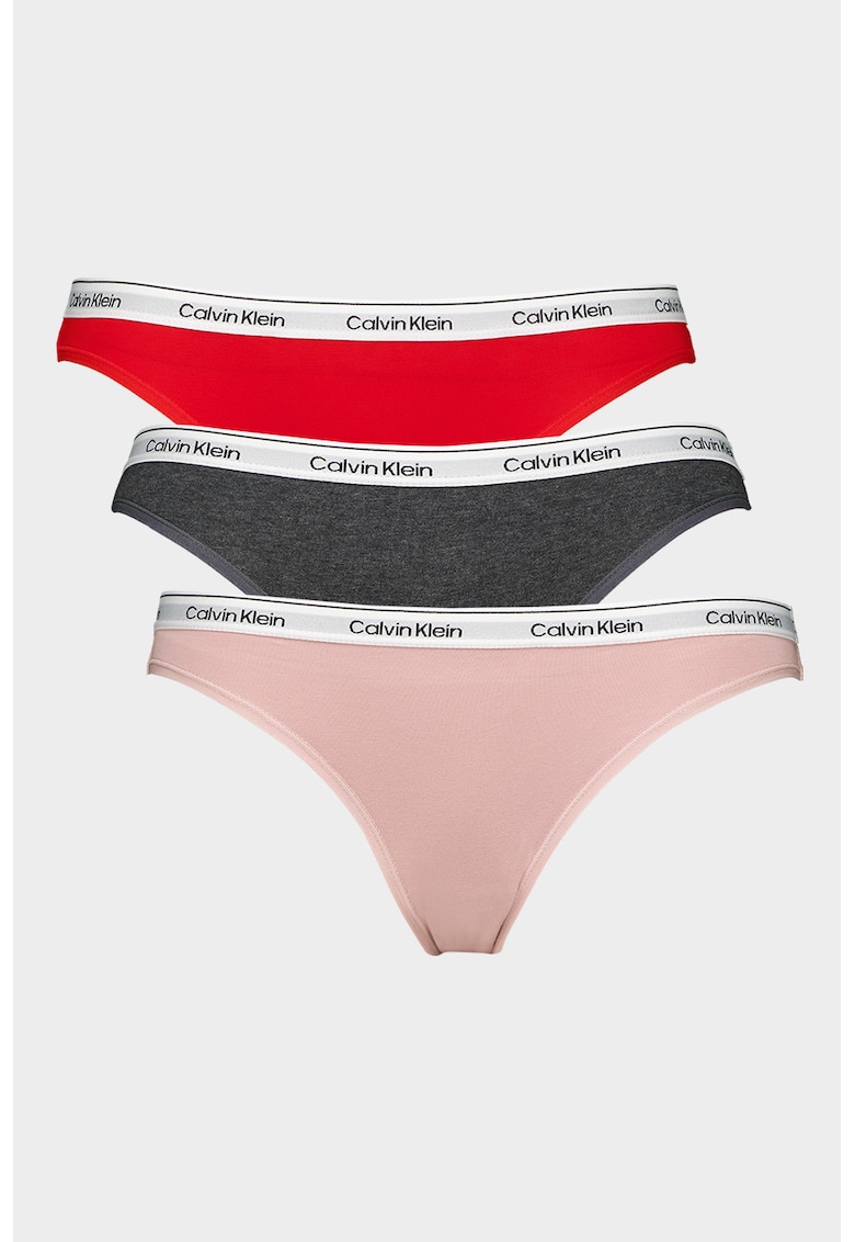 Set de chiloti cu logo - 3 perechi - Rosu vermillion/Roz prafuit/Gri inchis