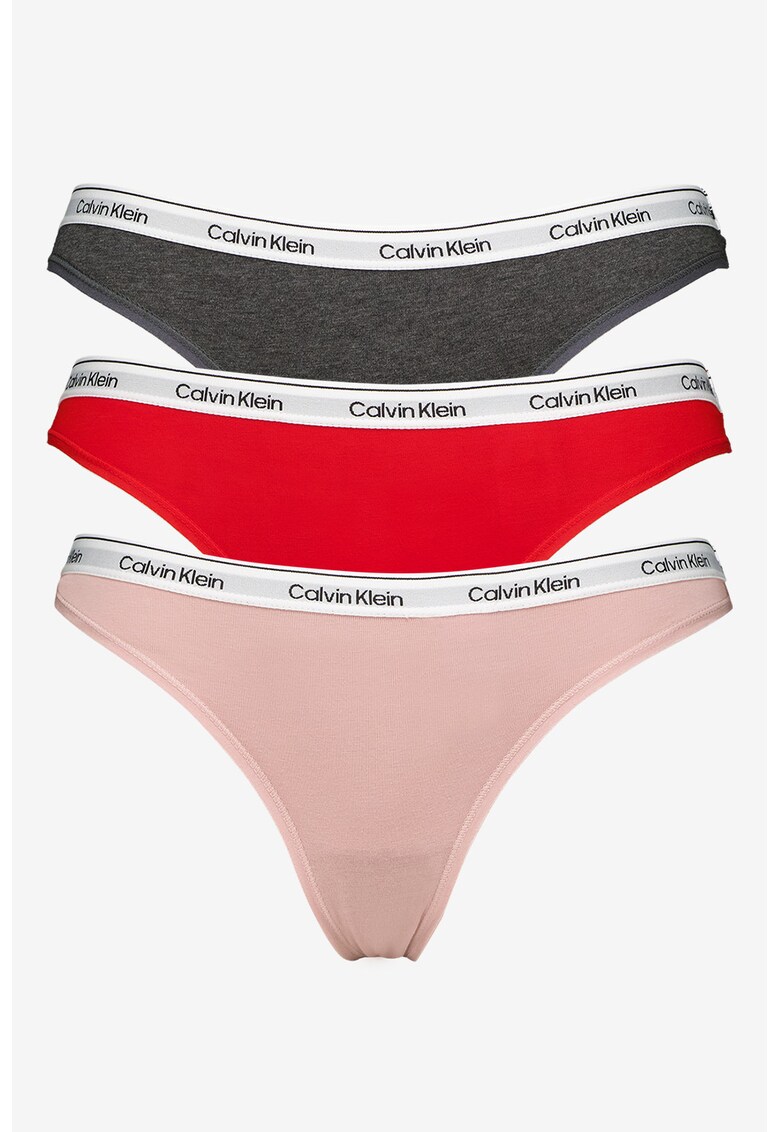 Set de chiloti tanga cu logo - 3 perechi - Rosu vermillion/Roz prafuit/Gri inchis