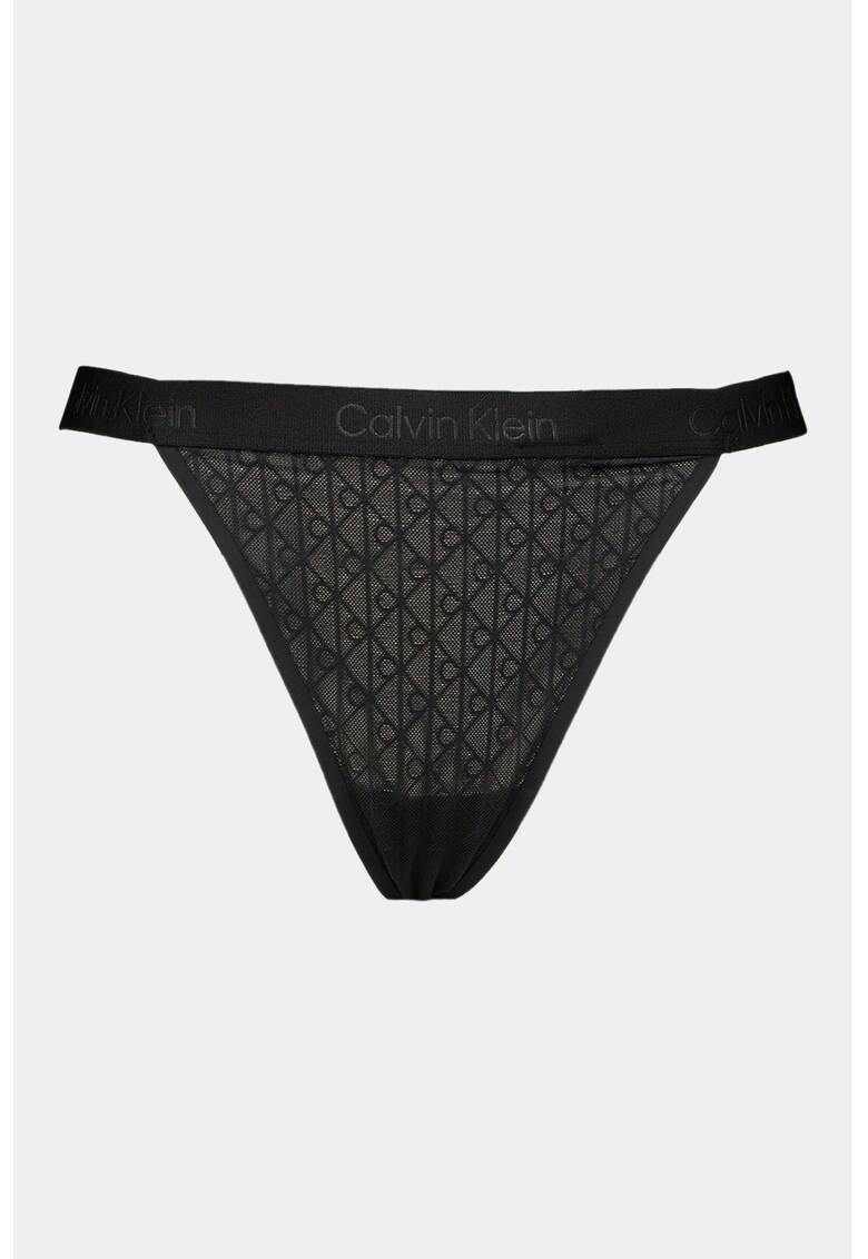 Chiloti tanga cu banda logo in talie - Negru