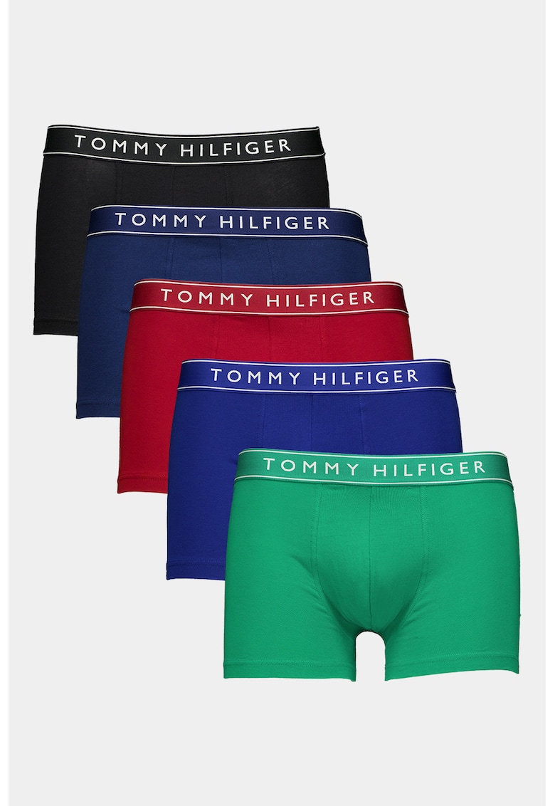 Set de boxeri cu banda logo in talie - 5 perechi - Visiniu/Negru/Albastru