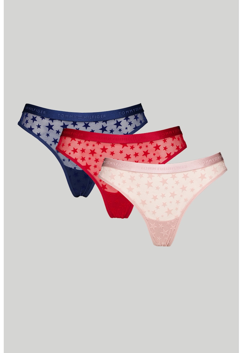 Set de chiloti tanga semitransparenti cu model stea - 3 perechi