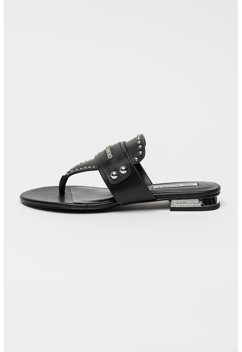 Papuci flip-flops de piele cu nituri Roxy - Negru/Argintiu