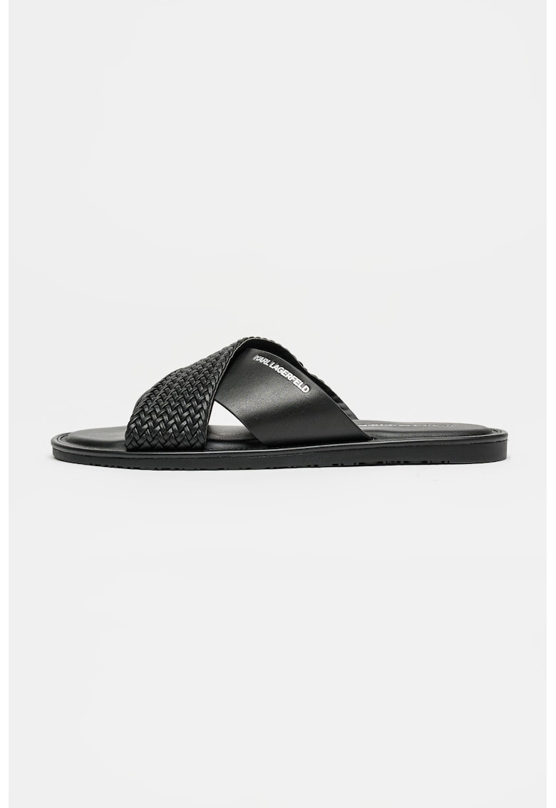 Papuci de piele cu barete incrucisate Kastor IV - Negru