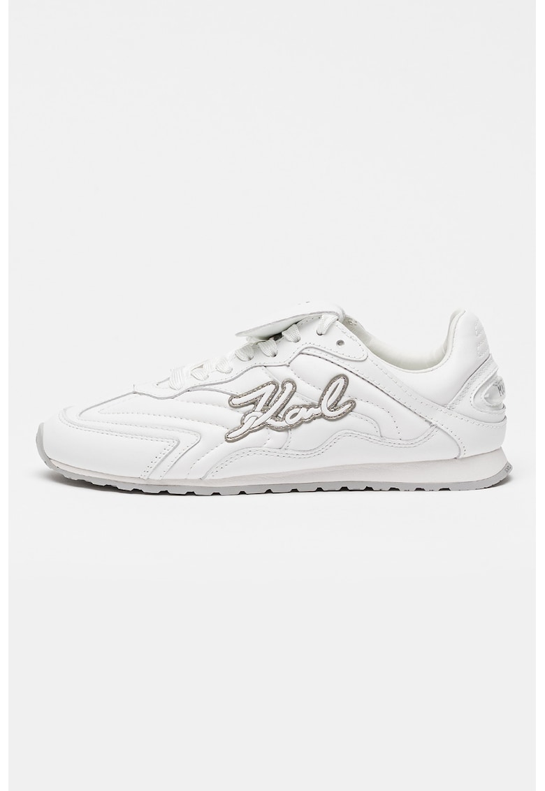 Pantofi sport din piele cu aplicatie logo brodata - Alb/Argintiu