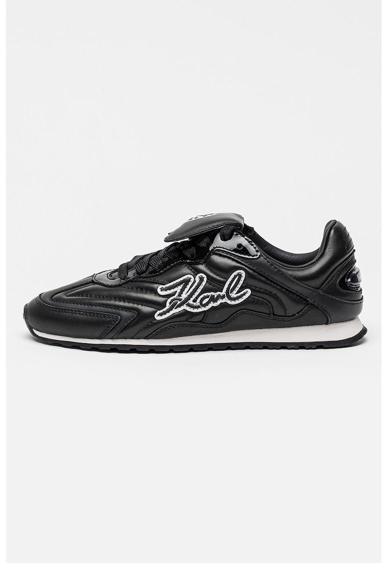 Pantofi sport din piele cu aplicatie logo brodata - Alb/Negru